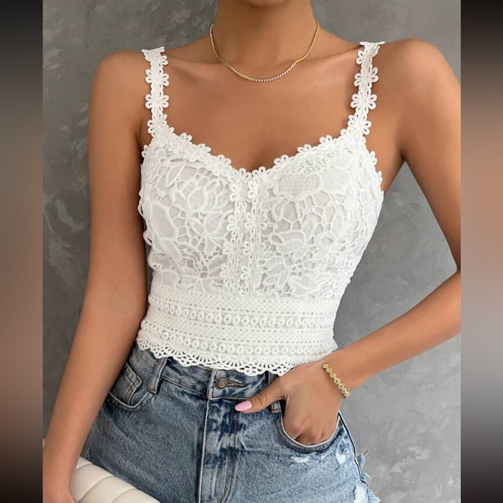 Boho floral embroidered lace cami crop top - Picture 1 of 15
